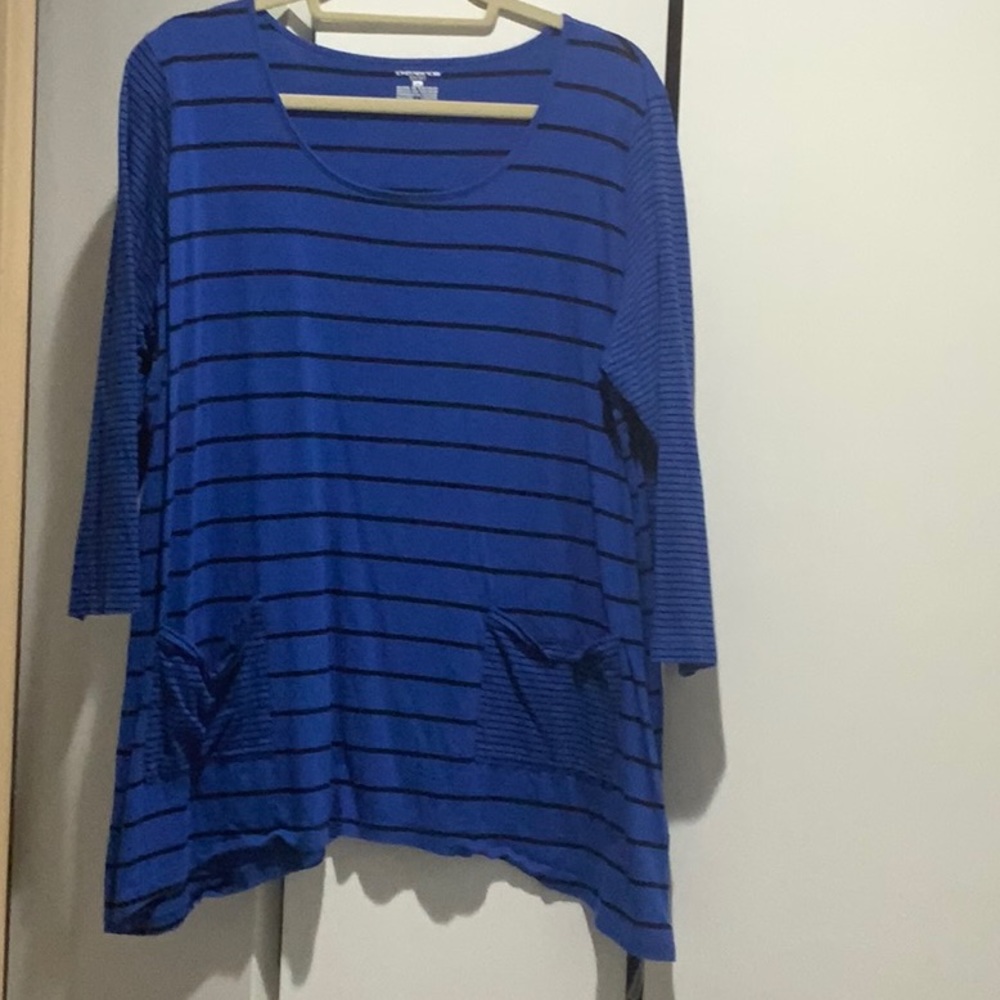 Comfortable knit tunic, Jones New York Sport, Blue/black stripe, size 2x